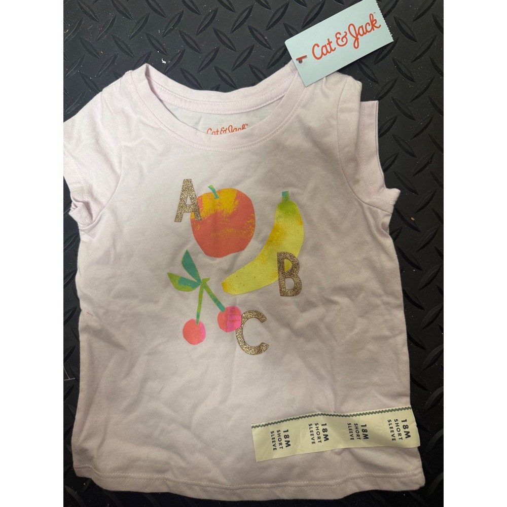 Cat & Jack Fruit Graphic T-Shirt Baby Girl 18M Pink NWT ABC Glitter Short Sleeve